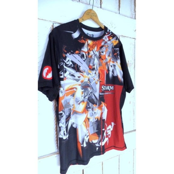 Vintage 90s black/orange/grey Storm Kimonos athletic performance tshirt - Picture 2 of 7